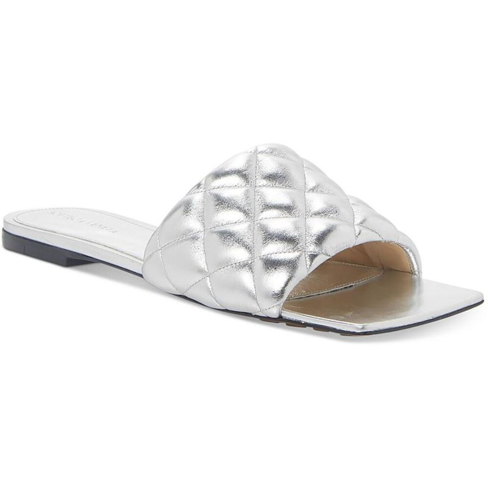 Bottega Veneta Womens Reflection Matelasse Silver Slide Sandals Shoes NWT
